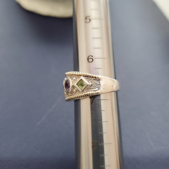 Sterling Silver/14K Ring with Garnet, Amethyst, and Peridot 6.75 Vintage - Picture 13 of 16